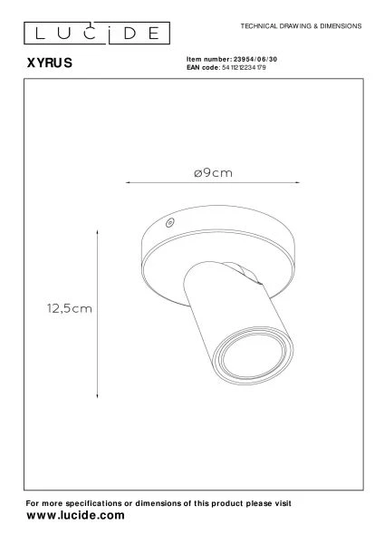 Lucide XYRUS - Foco de techo - Ø 9 cm - LED Dim to warm - GU10 - 1x5W 2200K/3000K - Negro - técnico